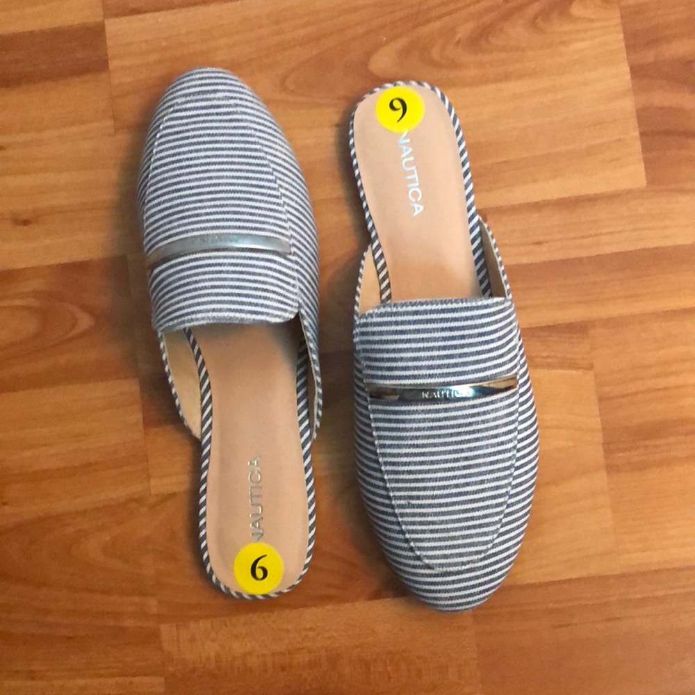 Blue striped slip on shoes